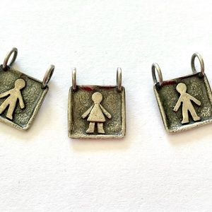 Silpada Sterling Silver Oxidized Square Girl Boy Slide Charm Pendants Israel 925